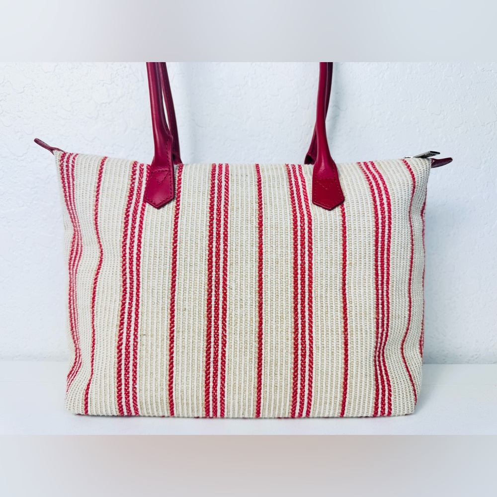 Lancaster Paris Red & Cream Striped Satchel Tote - Picture 7 of 10